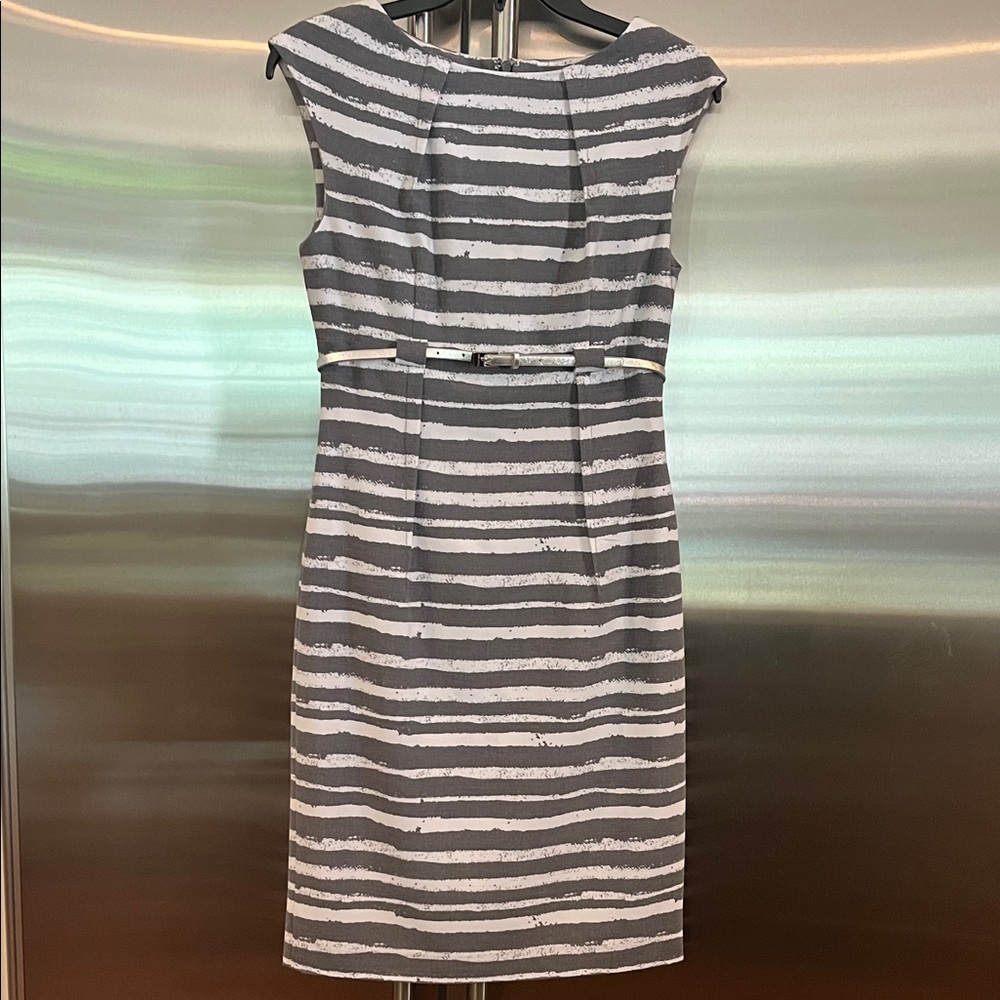 Calvin Klein Gray and White Striped Mini Dress